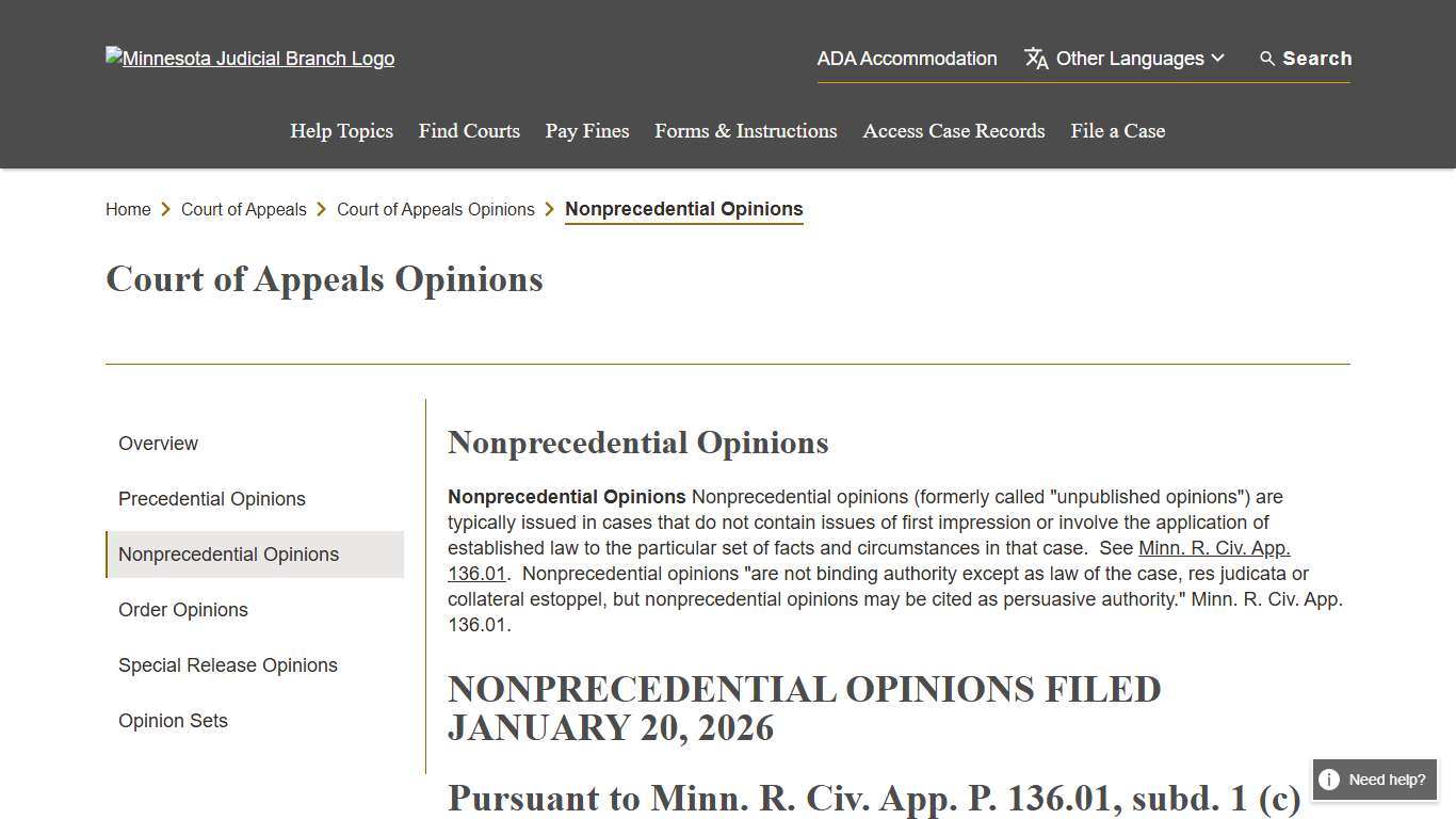 Nonprecedential Opinions - Opinions - Minnesota Court of Appeals