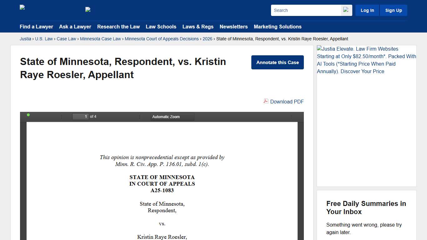 State of Minnesota, Respondent, vs. Kristin Raye Roesler, Appellant :: 2026 :: Minnesota Court of Appeals Decisions :: Minnesota Case Law :: Minnesota Law :: U.S. Law :: Justia