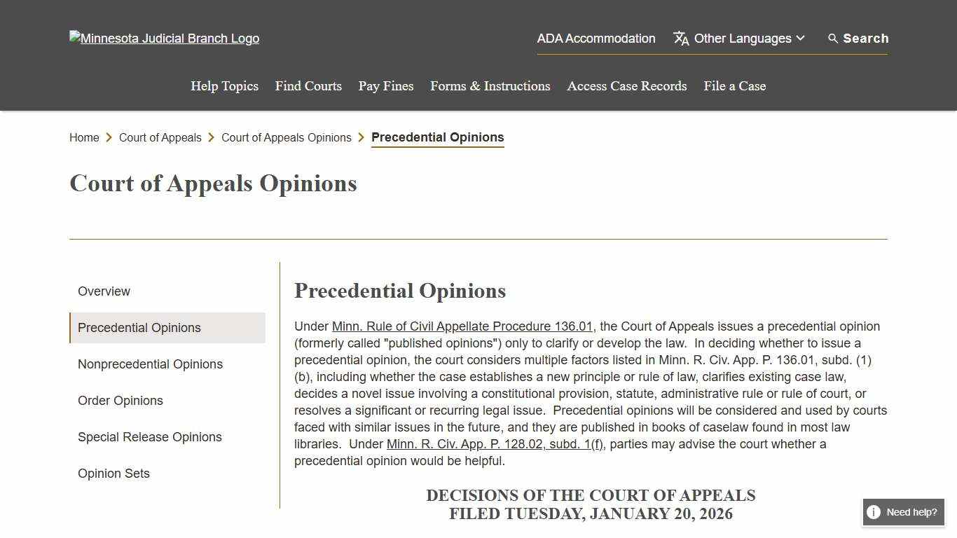 Precedential Opinions - Opinions - Minnesota Court of Appeals