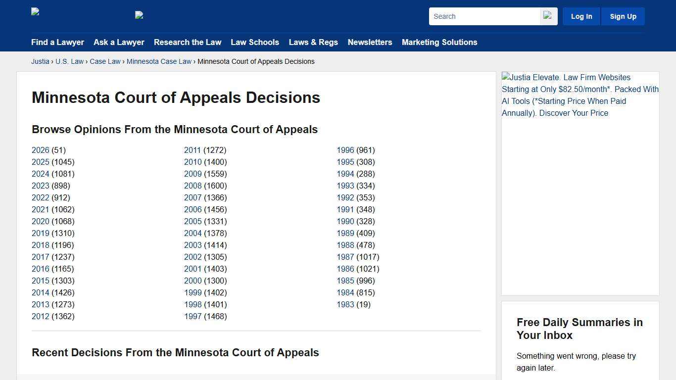 Minnesota Court of Appeals Decisions :: Minnesota Case Law :: Minnesota Law :: U.S. Law :: Justia