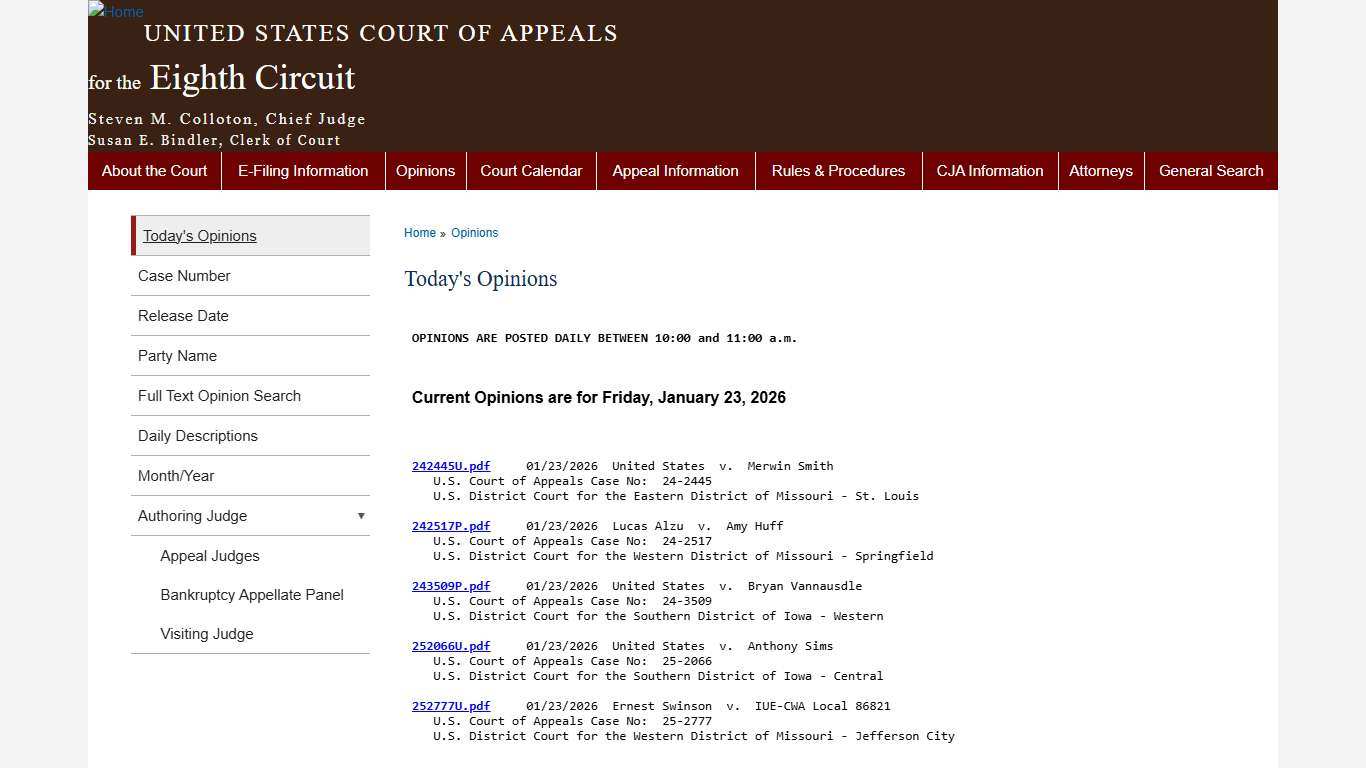 Today's Opinions Eighth Circuit United States Court of Appeals